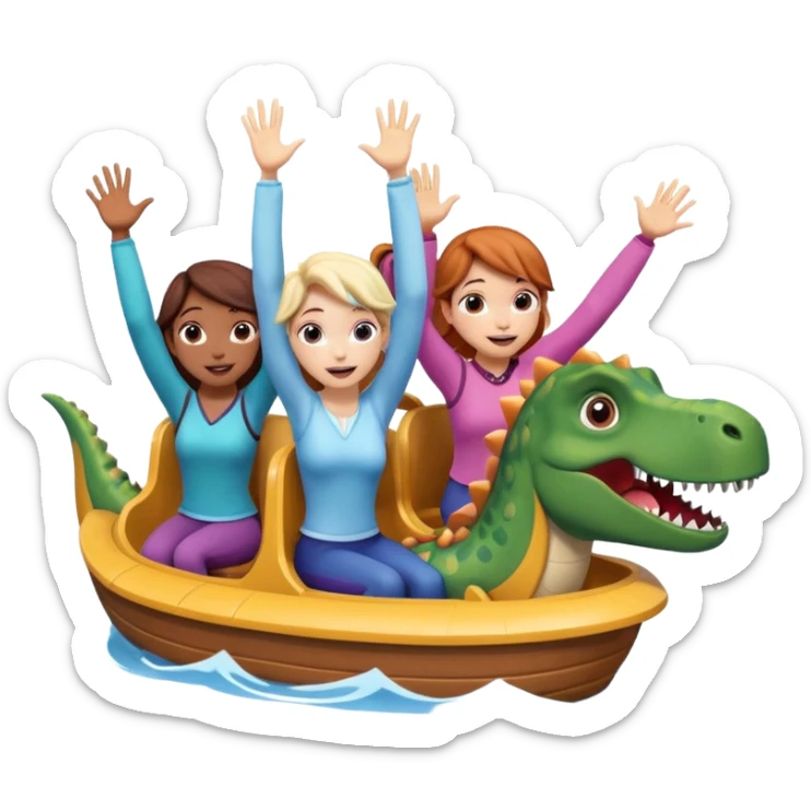 4 chicas montadas en una atraccion de levantando la mano con orejas de dines puestas en una atracción, la barca que sea como la de frozan sticker