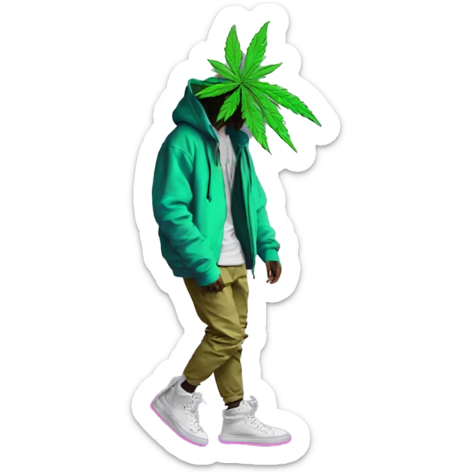 Hemp leaves Multicoloured neon person smoking wearing hoodie dancing hip hop bucket hat tropical Skater fashion aesthetic baggy clothes graphic t shirt 420 sticker