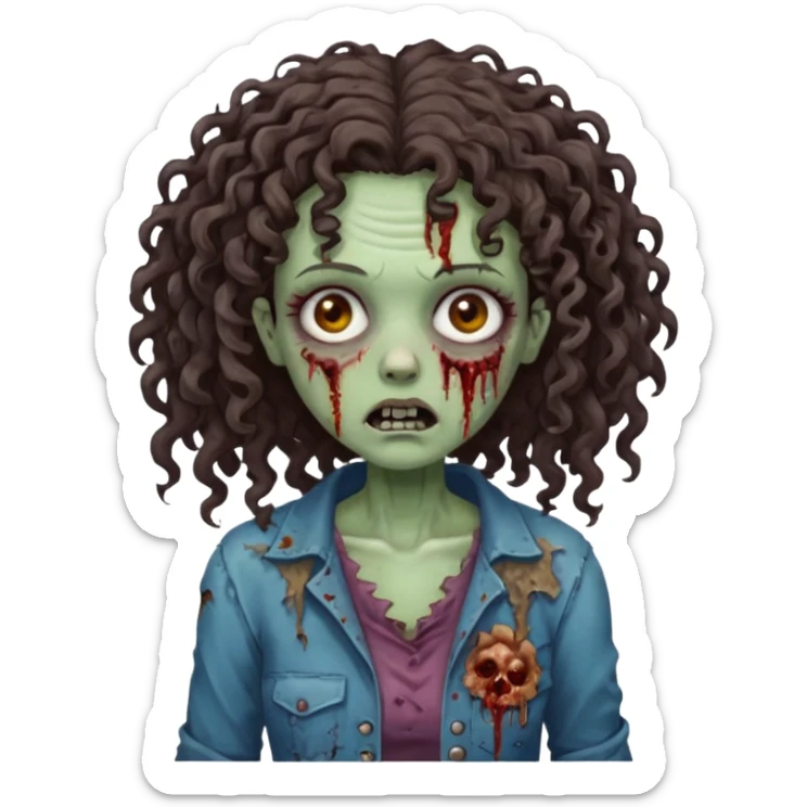 Zombie woman with curly, dark brown h longair (not thick or voluminous sticker