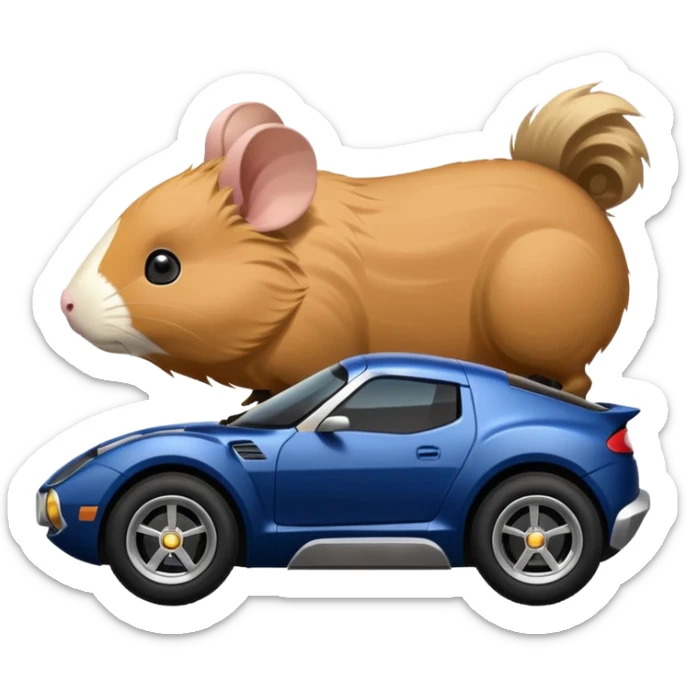 Side view of Midnight blue Local Motors Rally Fighter driven by a Guinea pig  sticker