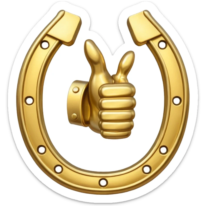 Emoji is an iron golden horseshoe with a thumbs up in the middle (Like) sticker