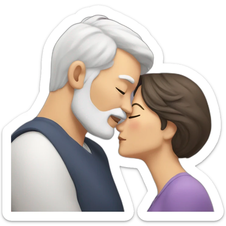Man with gray hair and white beard kisses a woman with dark brown hair sticker
