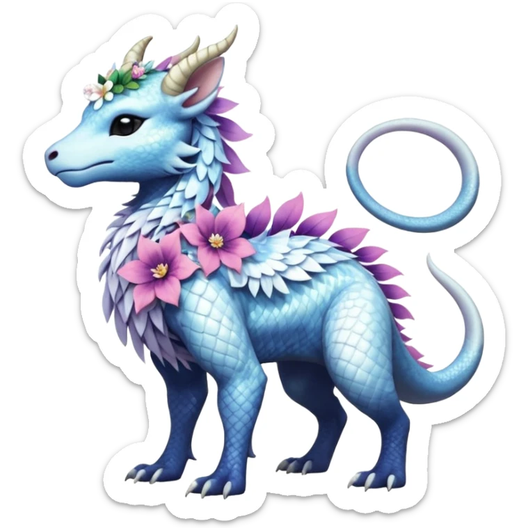 Shiny Glossy Pastel Light Divine Reptilian Draconian Furry Scaly Hairy Feathery Bovine Goated Feline Beautiful Floral Snowy Pretty Absol-Amaura-Suicune-Cobalion-fusion, full body sticker