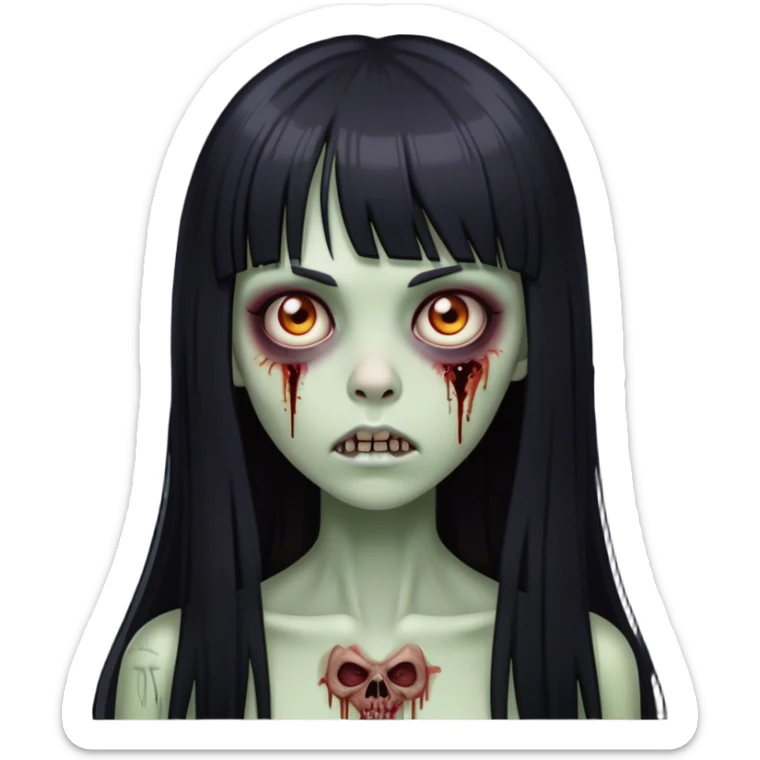zombie girl with straight long black hair and bangs ( like this 🧟‍♀️) sticker