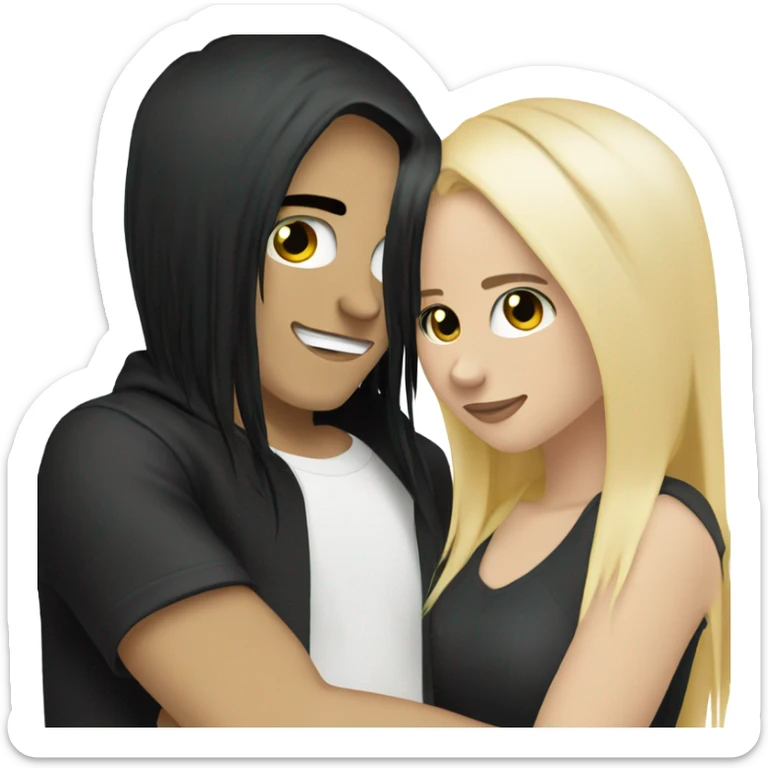 Emo couple hugging  guy with emo hair black lip rings hair and girl with blonde hair sticker