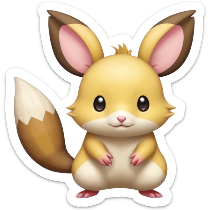Cute chibi kawaii big-eyes adorable anime Dedenne-Pachirisu-Furret-Minccino-Pichu-fusion-hybrid-Pokémon-animal-creature, full body sticker