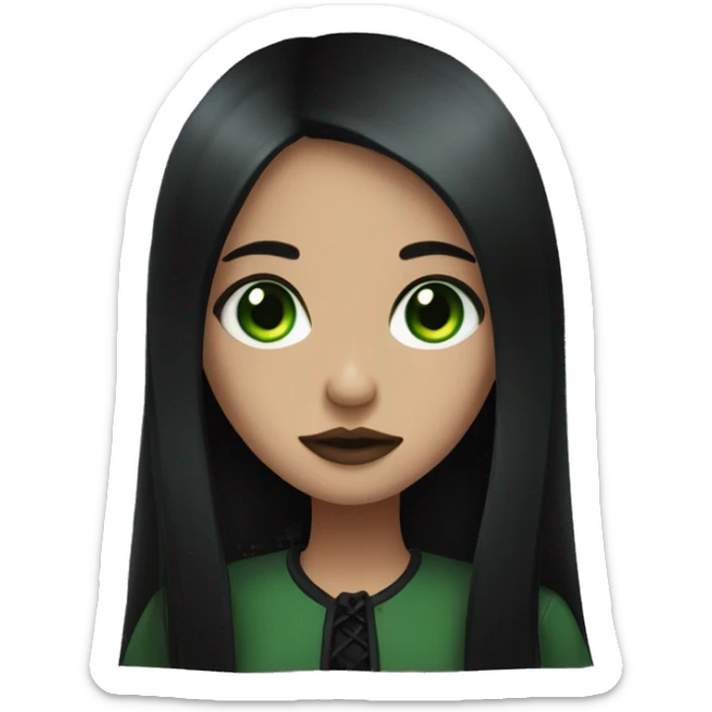 Brown goth girl with long black hair and green eyes portrait  sticker