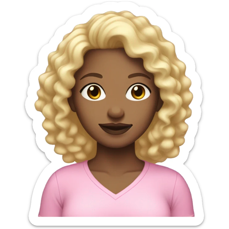 Black lightskin woman with blonde curly hair and a light pink shirt sticker