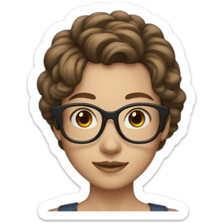 Girl with clear glasses, brown mid length hair, blue eyes sticker