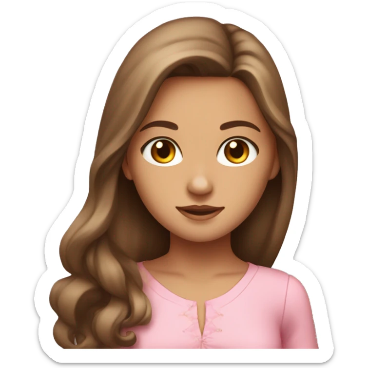 a girl with long brown hair and hazel eyes with tan wearing pink slim dress sticker