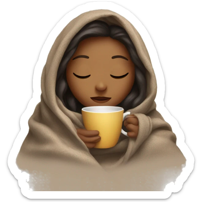 girl inside a blanket sipping coffee eyes closed sticker