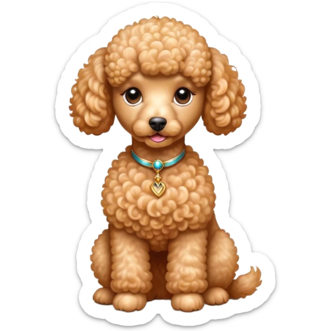 Cinematic Noble Apricot Poodle Portrait Emoji, Poised and regal, with a refined, elegant build and a meticulously groomed, curly apricot Fur, deep-set soulful warm eyes, Simplified yet sharp and sophisticated features, highly detailed, glowing with a soft, dignified glow, high shine, intelligent and graceful, stylized with an air of sophistication, focused and attentive, soft glowing outline, capturing the essence of a watchful and confident companion, so majestic it feels as though it could prance out of the screen with effortless authority! sticker