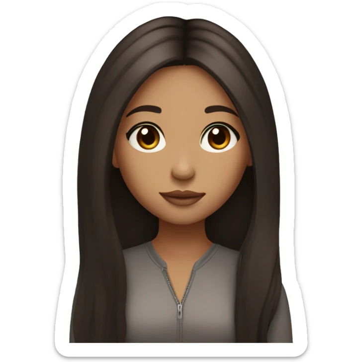 lightskin girl with long straight dark brown hair with middle part and lashes sticker