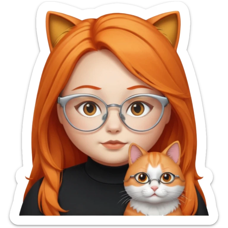 girl with chubby cheeks, very long orange hair, and silver cat-eye glasses. Black clothes sticker