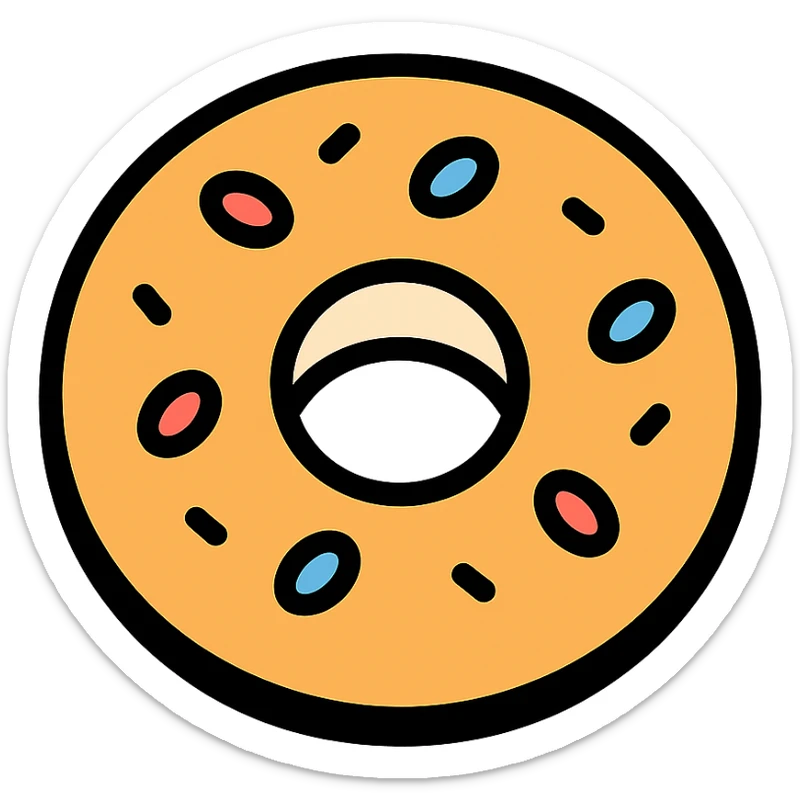 outlined icon of an aesthetic bagel with color accents sticker