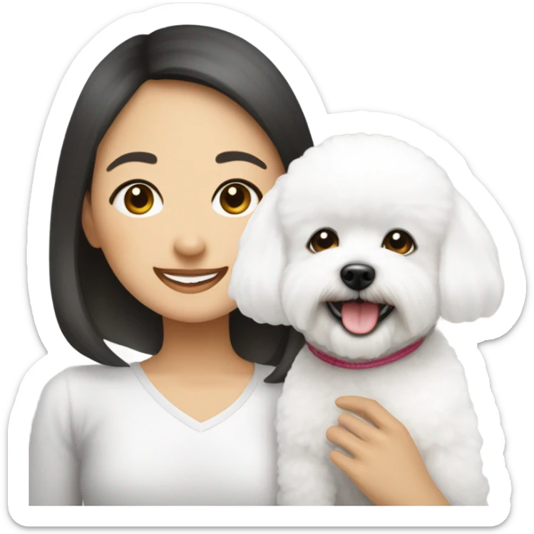 A cute and happy bichon frise with an Asian woman  sticker