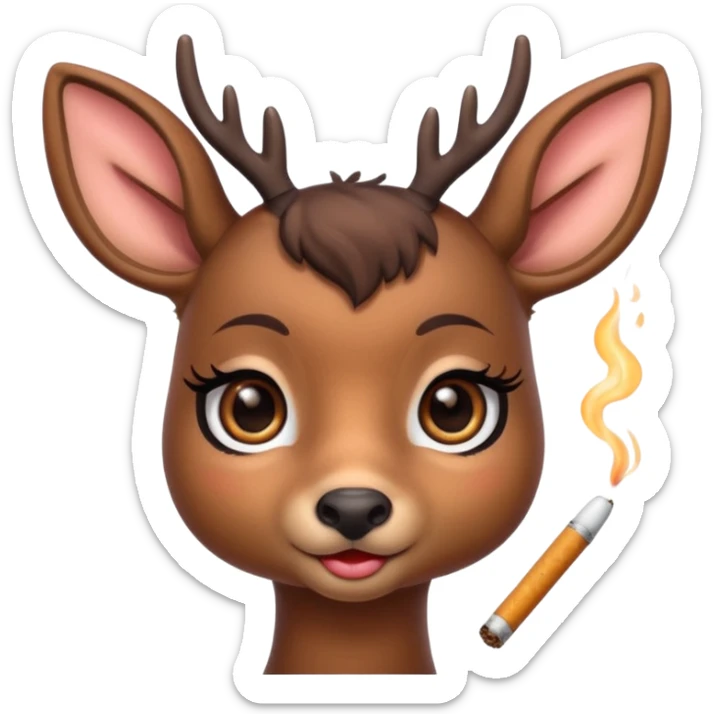 Cute female deer with cigarette with a bow bigger eyes bigger eyeliner and eyelash dont make it look human sticker