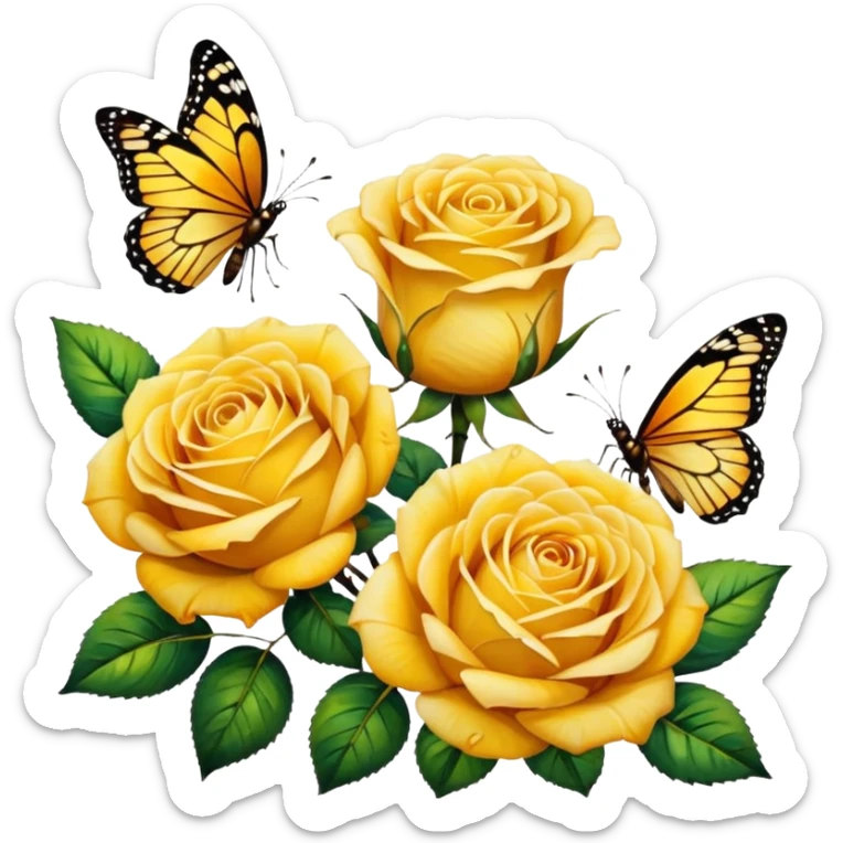 Afremov-style painting of yellow roses and butterflies sticker
