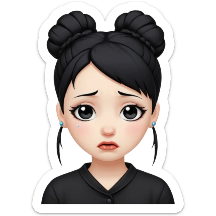 A girl who's goth with black hair in a bun crying in tears  sticker