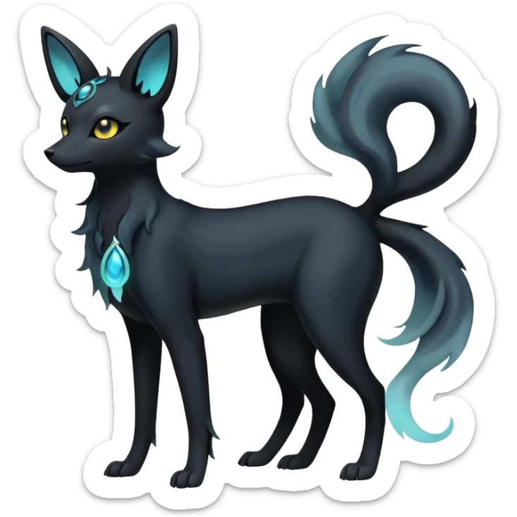 Shadowy Matte-Black Mysterious Wispy-Aura Fog-Veiled Elegant Umbreon-Fionbri-fusion-creature (full body) sticker