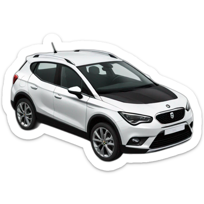 Comic drawing of new black seat Arona with white roof sticker