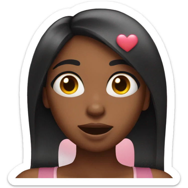 surprised black woman with straight hair with hearts for eyes sticker