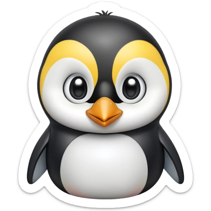 cinematic-cute-emperor-penguin-portrait-emoji,-head-tilted-playfully-and-inquisitively,-with-glossy,-pristine-plumage-accented-by-a-bright-beak-and-round,-sparkling-eyes-filled-with-curiosity,-simplified-yet-irresistibly-adorable-features,  sticker