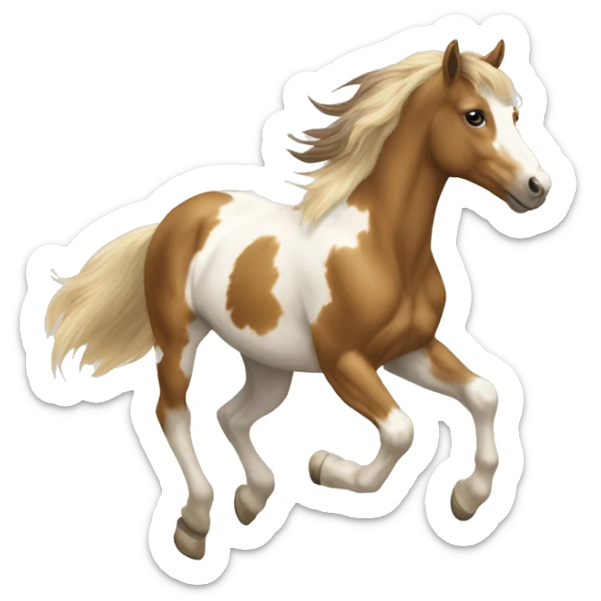 Scruffy Piebald tricolor palomino yellow brown pony with dark brown spots galloping running sticker