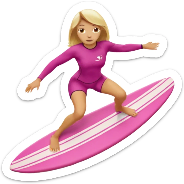 White women surfing on pink surf board with blonde hair  sticker
