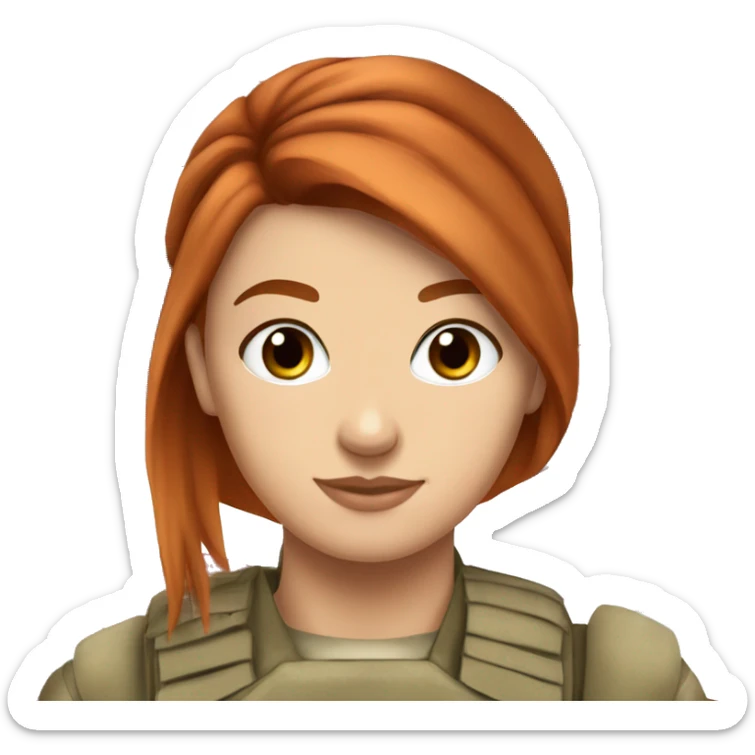 red straight hair bun pretty brown eyes soldier white girl flag sticker