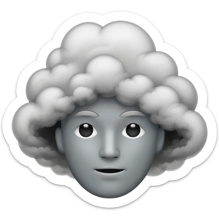 Minimalist emoji-style sticker of a faceless head surrounded by smoke. No facial features. Grayscale tones, soft outline.
 sticker