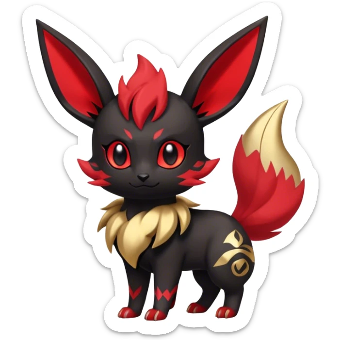 Cute cool black red animal Eeveelution-Fakemon-hybrid, full body, gold markings sticker