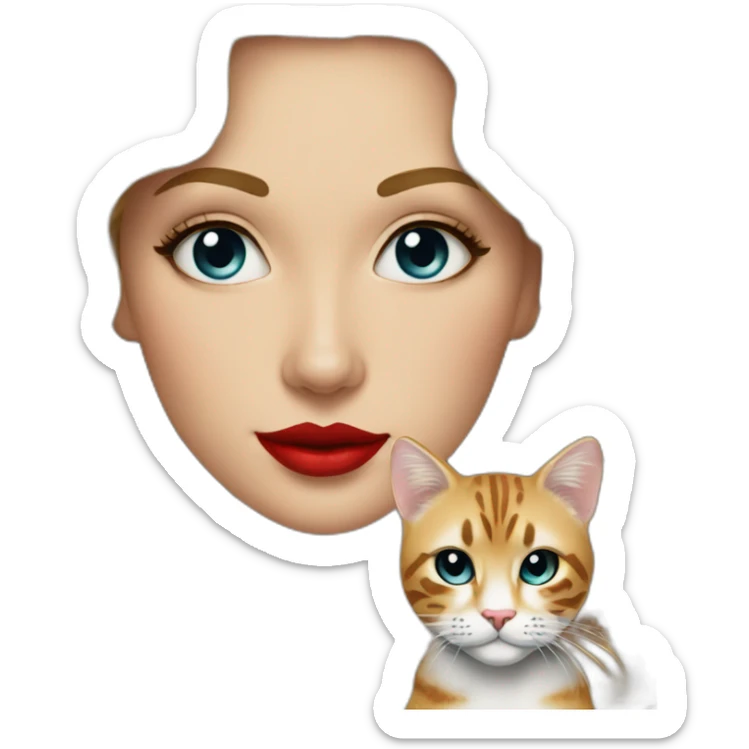 pretty-curly-blonde-woman-red-lips-with-cat-bengal sticker