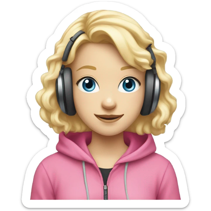 blonde hair blue eyed gamer girl pink  sticker