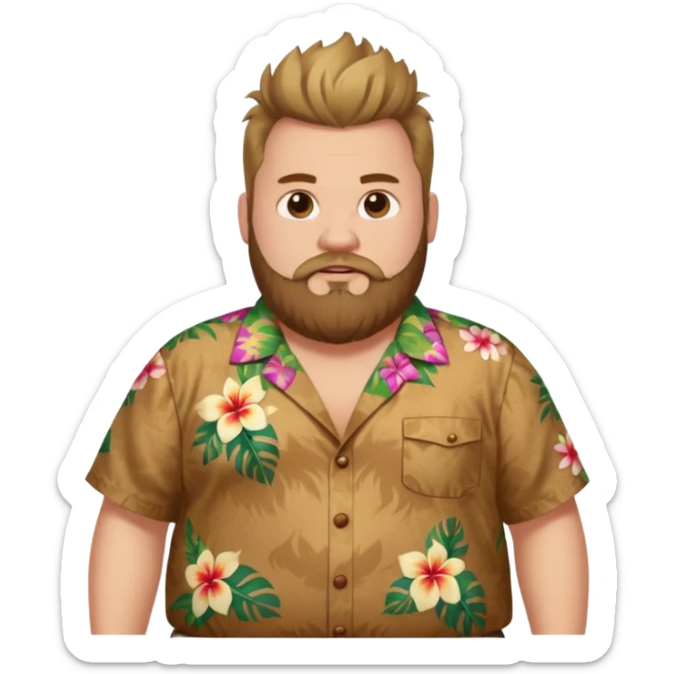 Fat white man full body wearing Hawaiian shirt brown fauxhawk and beard  sticker