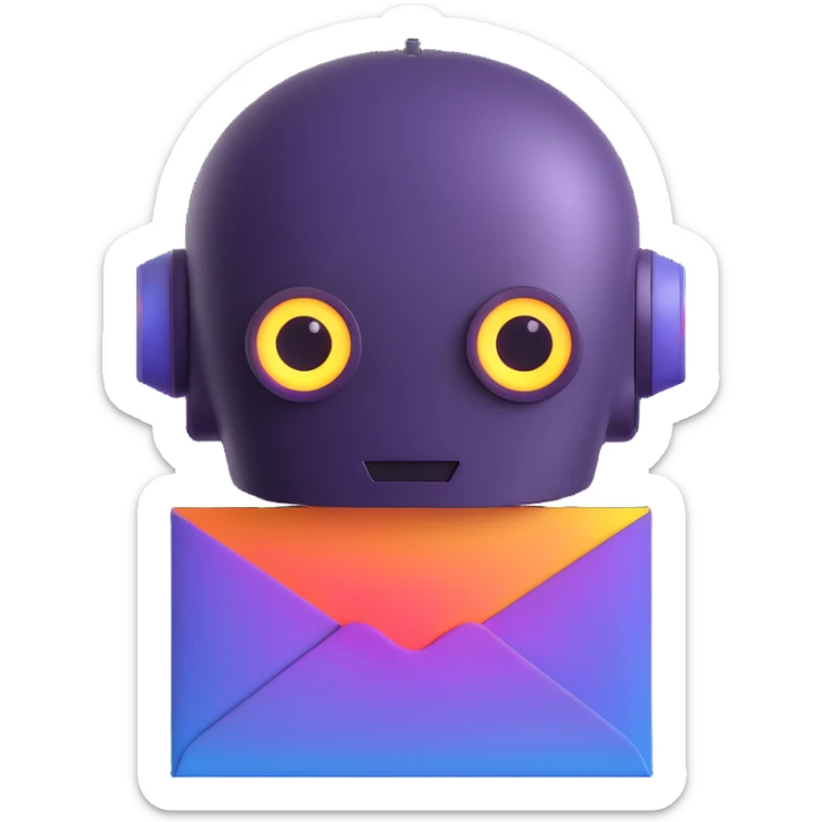 modern futuristic emoji representing an AI newsletter, stylized robot head with digital eyes and glowing envelope icon, sleek gradients, minimal background sticker