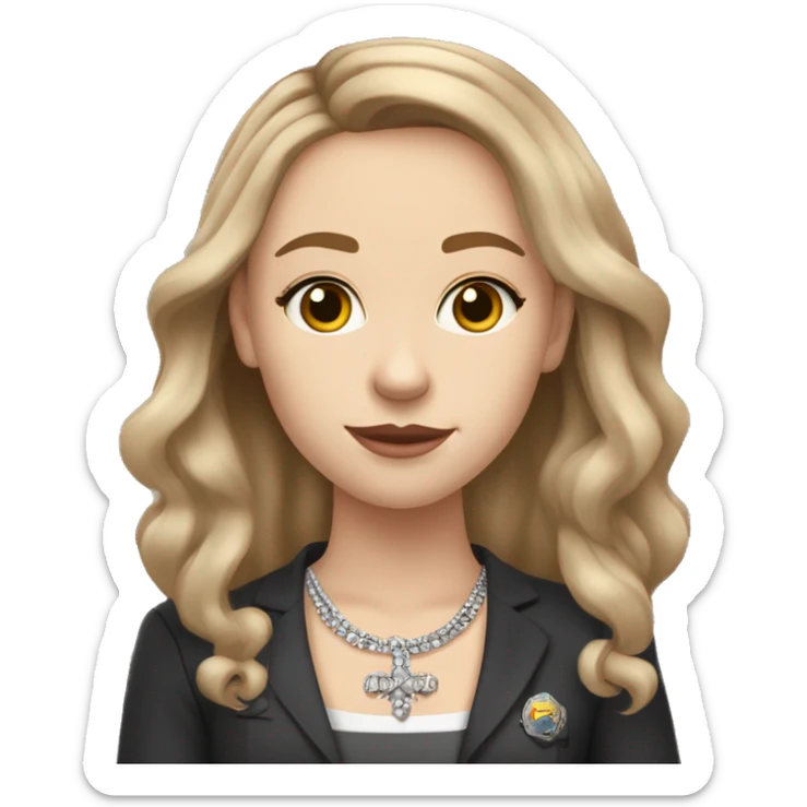 very pale 23 year old with light brown hair who works at an insurance firm as an administrator wearing silver jewelry and has tattoos and lives in tennessee and looks like queen victoria a little sticker