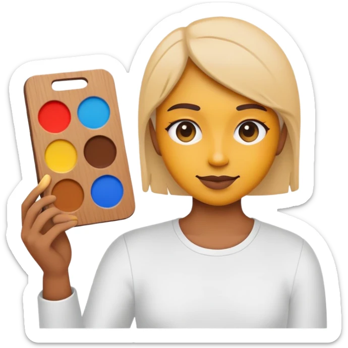 minimalist logo for self2.art, person with palette, emoji style, transformation of selfie into art sticker