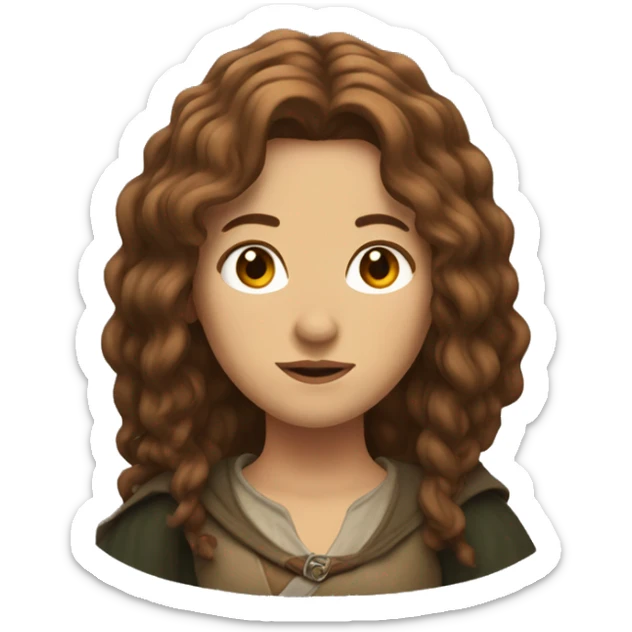 female character with brown bulk hair
 in Lord of the rings style sticker
