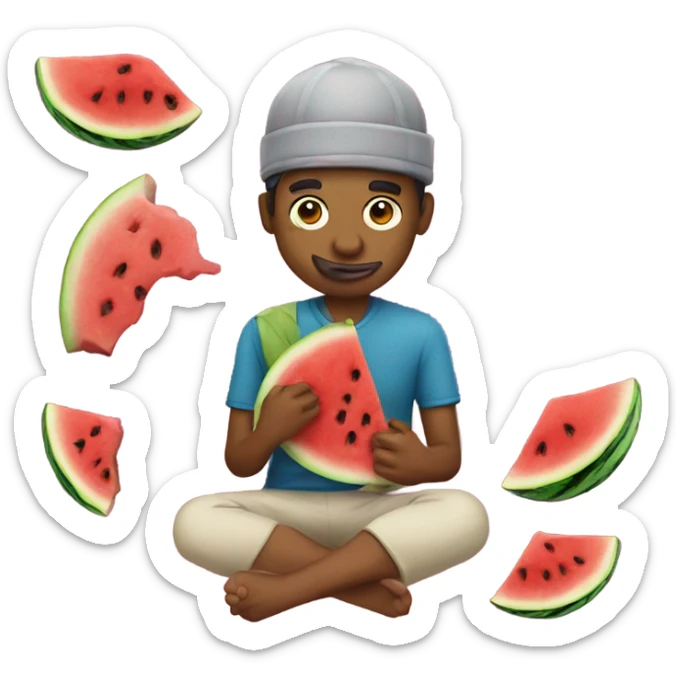 emoji of a india man eating a watermelon and chicken leg sticker