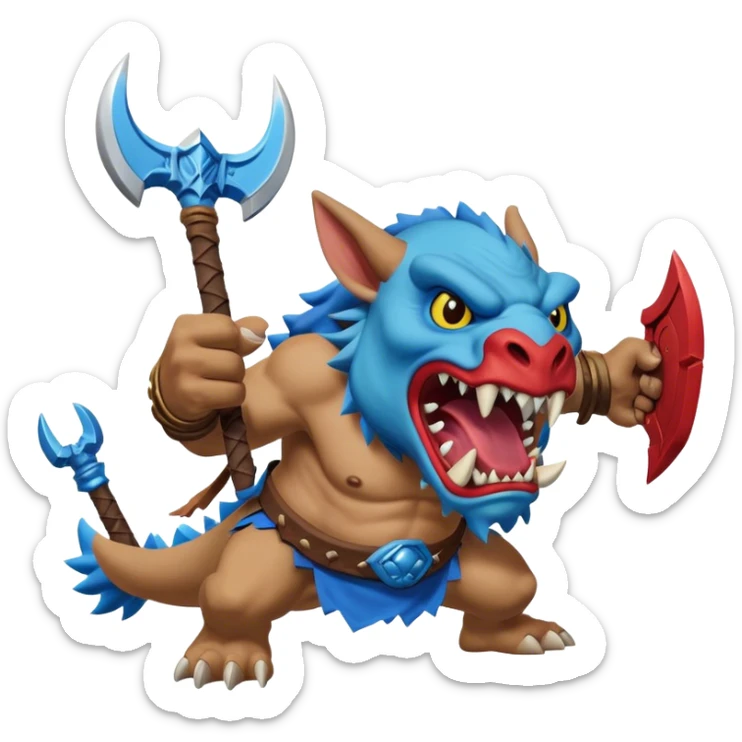Calamity Ganon with a blue bokoblin running coming out of his blue mouth to attack you with a boko club sticker