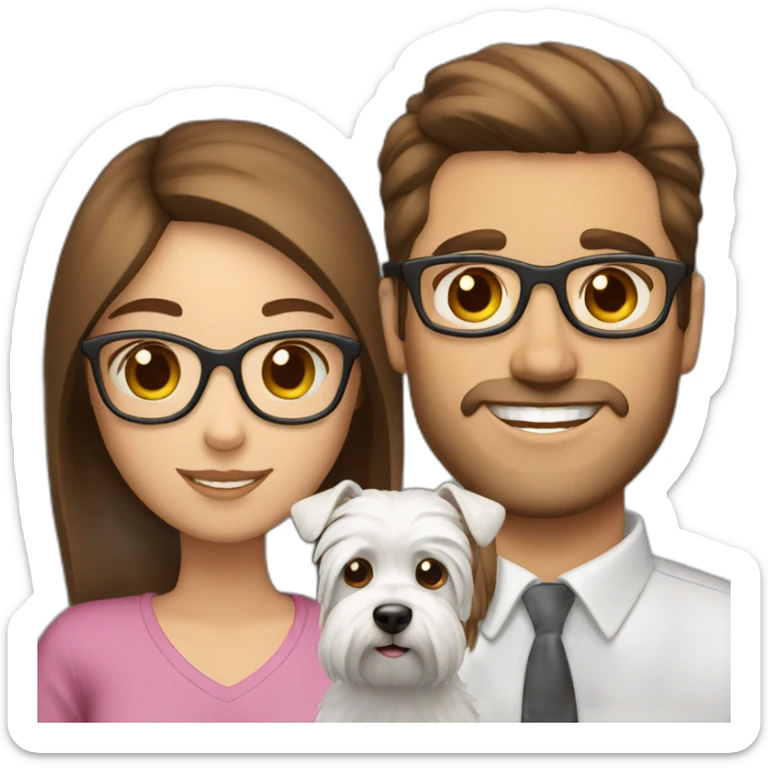 Brown hair man with glasses anda with westie dog girl sticker