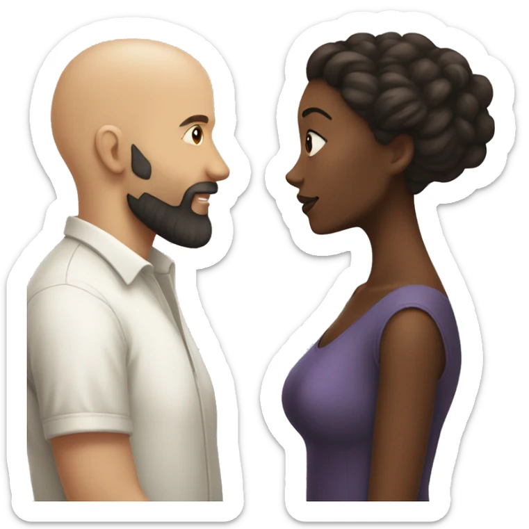 White Man bald with dark beard kissing short brown woman with long dark wavy hair sticker
