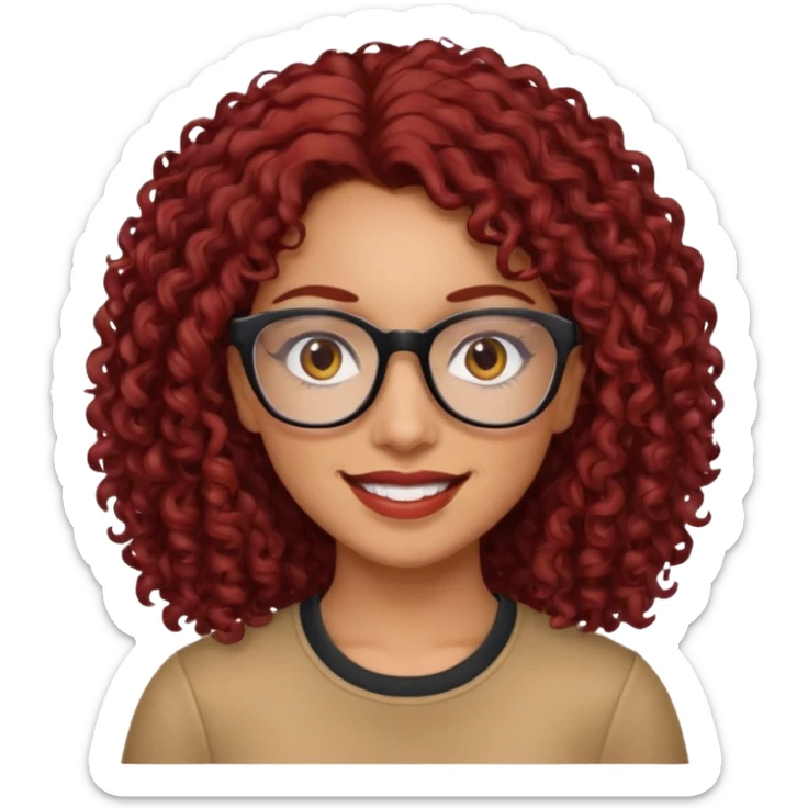 hispanic women with brown eyes and clear glasses and dark red  curly hair sticker