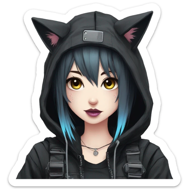 Edgy Kawaii Cute Cool Cartoon Anime Punk Techwear Gothic Catgirl sticker