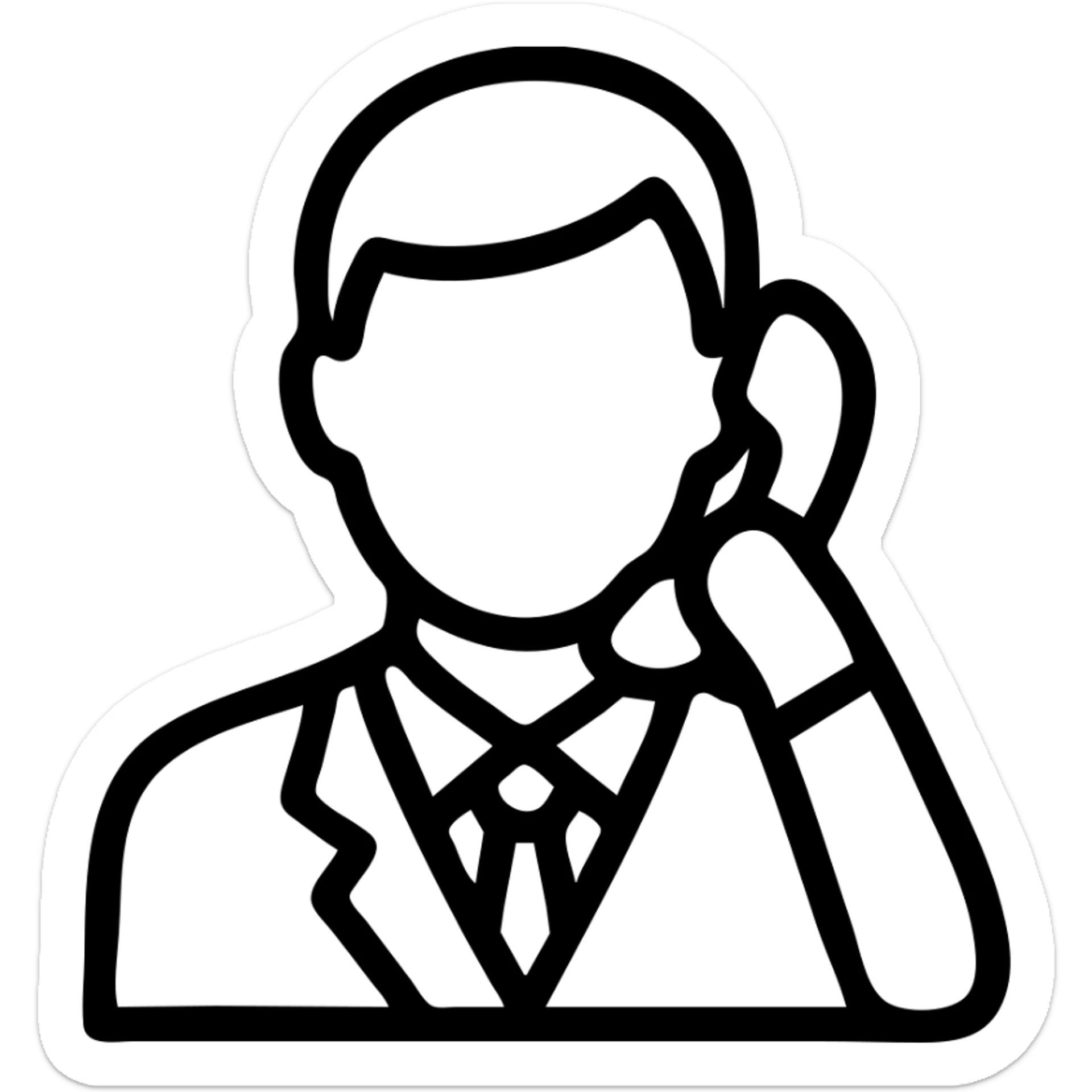 sales person receiving a phone call, icon style, simple, clear lines, business attire, phone to ear, minimal details sticker
