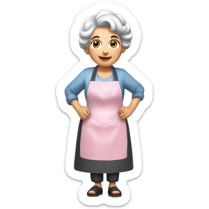 Full-body Italian grandmother with pink hair curlers, grey hair, a mole near her mouth, wearing a traditional cooking apron, slightly overweight sticker