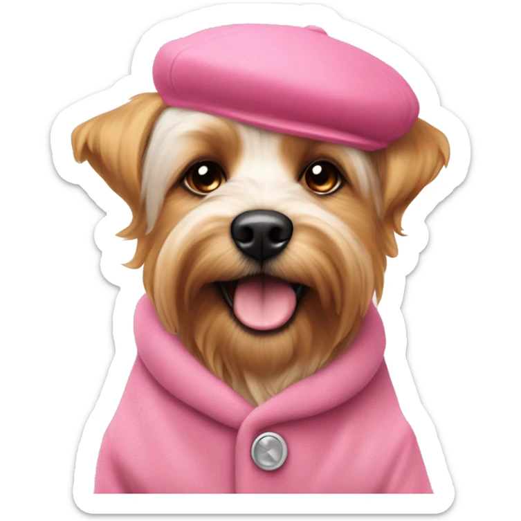 yorkshire dog with pink dog clothes and a pink beret ￼ sticker