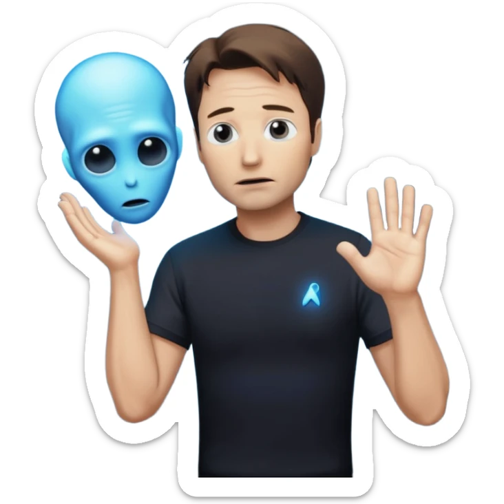Mulder from the x-files looking very very worried (not trusting anyone today) while wearing a dark t-shirt an alien beam trying to lift him up sticker