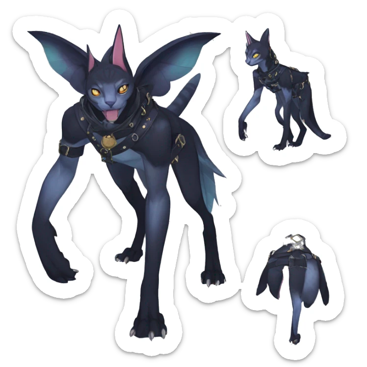 cool punk kawaii anime edgy distinguished pretty elegant beautiful fantasy black ethereal nargacuga-Noivern-sphynx-Quiana-Fakemon collar harness belt pouches full body sticker